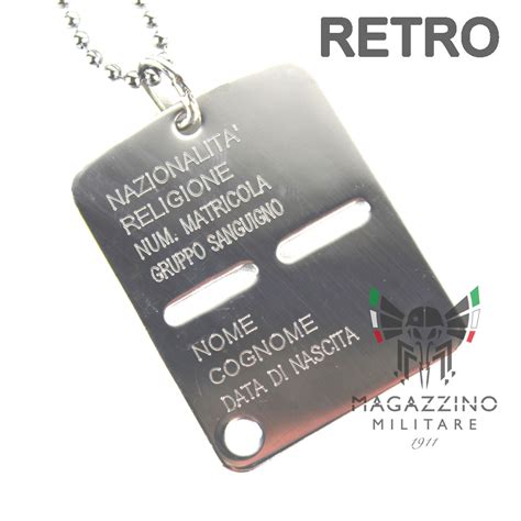 Schema illustrativo della piastrina militare italiana contemporanea con le sezioni indicate