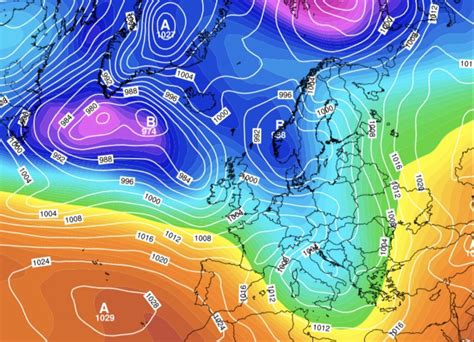 Mappa delle isobare e delle aree di alta pressione per giovedì