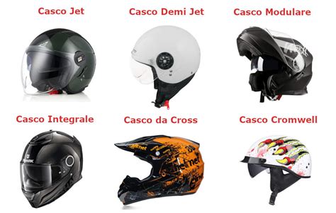 Illustrazione di diversi tipi di caschi da moto e accessori