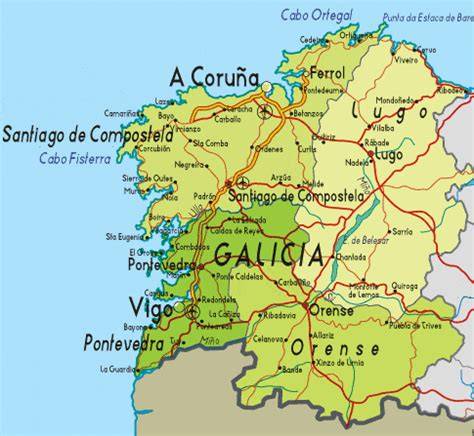 Mappa della Galizia che evidenzia Santiago de Compostela