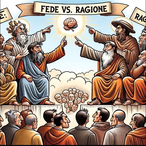 Un'immagine che simboleggia l'incontro tra fede e ragione, magari con elementi classici e moderni.