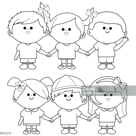 Disegno di un gruppo di bambini che tengono per mano Gesù