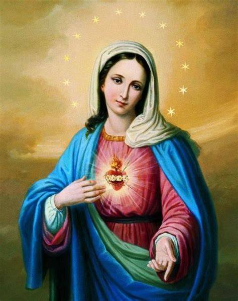 Illustrazione della Vergine Maria che appare a Suor Lucia a Fatima, mostrando il Cuore Immacolato