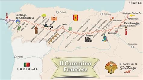 Mappa generale del Cammino di Santiago con evidenziato il Cammino Francese