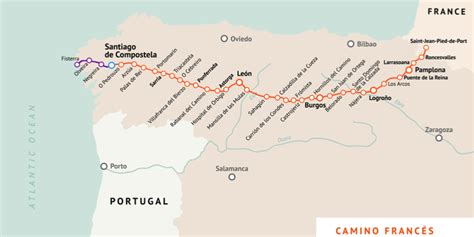 Mappa delle diverse vie del Cammino di Santiago