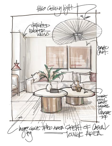 Detailed sketch of an interior design project
