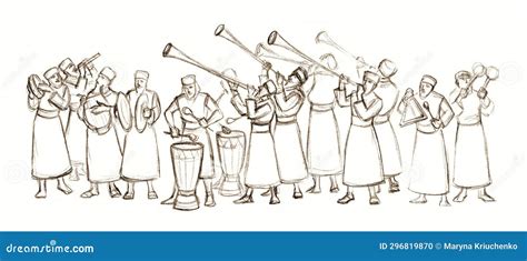 Illustrazione di un'orchestra che suona strumenti antichi, a simboleggiare i canti di lode.