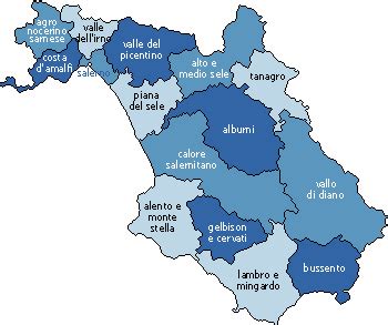 Mappa storica della provincia di Salerno con indicazioni di aree industriali e rurali dell'epoca fascista