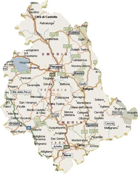 Cartina stradale dettagliata dell'area di Giano dell'Umbria e Bastardo