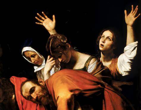 Scena della Deposizione o delle Tre Marie, con fedeli in preghiera