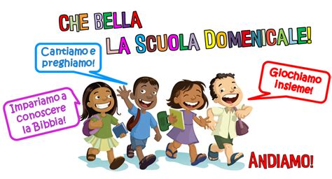 Bambini e ragazzi che partecipano a una lezione della Scuola Domenicale in una chiesa evangelica valdese, con monitori che li guidano in attività e racconti biblici.