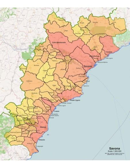 Mappa della provincia di Savona con indicazioni di location per eventi