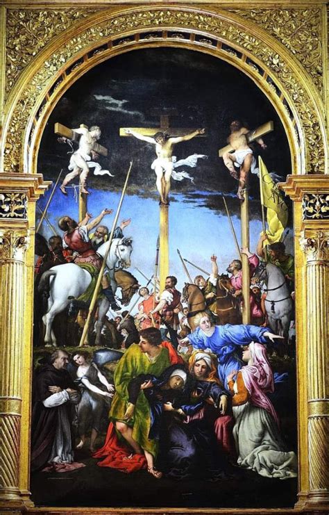 Dettaglio di un dipinto di Luna raffigurante la crocifissione, con pennellate decise e un movimento cupo che esprime drammaticità.