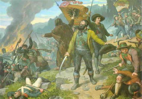 Illustrazione storica di Andreas Hofer durante la battaglia del Bergisel