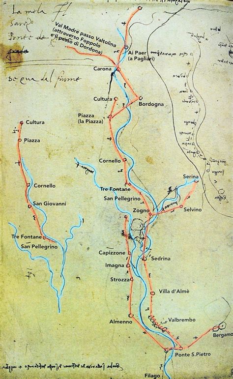 Mappa storica della Val Brembana con evidenziate le località citate nel documento