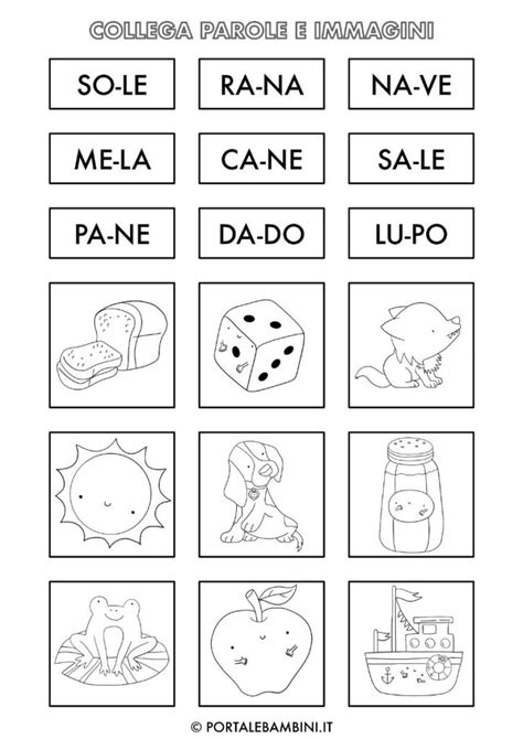 Bambini che collegano parole e immagini su una scheda didattica