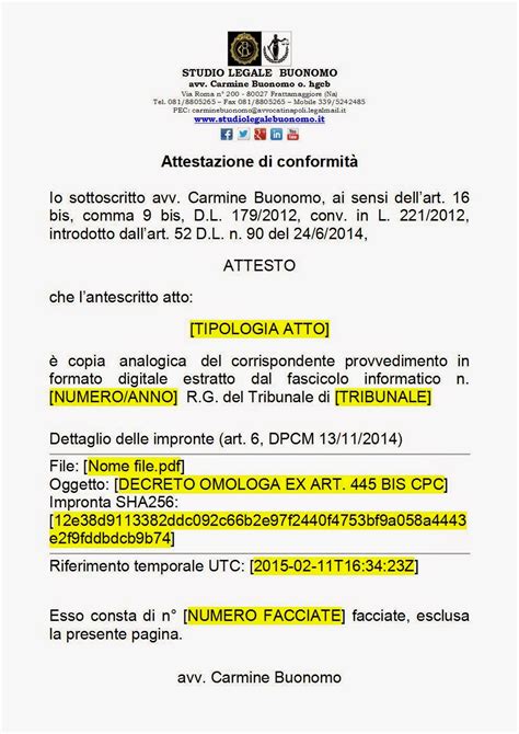 Documento di attestazione di conformità