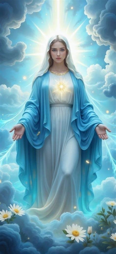Composizione di immagini: Croci, ritratti di Gesù, Vergine Maria e paesaggi celesti
