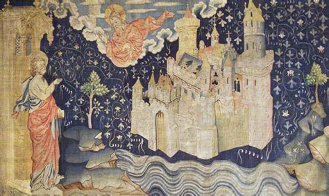Un'immagine serena della Nuova Gerusalemme che scende dal cielo, simbolo di pace e realizzazione divina.