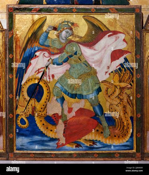 Icona dell'Arcangelo Michele che sconfigge il drago, con armatura e ali maestose