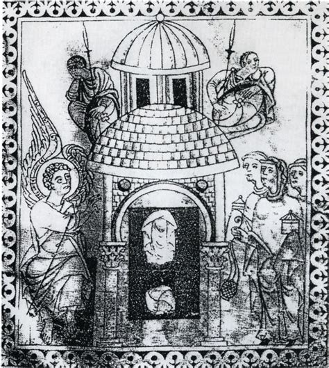 Illustrazione medievale di una scena del dramma liturgico pasquale, come le donne al sepolcro