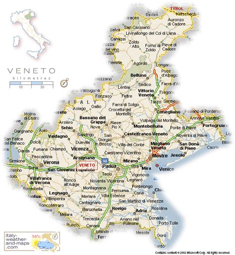 Mappa del Veneto con i principali edifici palladiani