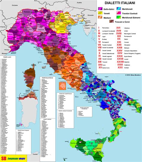 Infografica sulle variazioni linguistiche dei dialetti italiani per regione