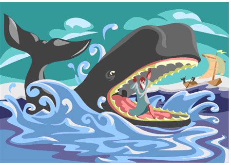 Illustrazione di Giona nella balena o mentre viene gettato in mare