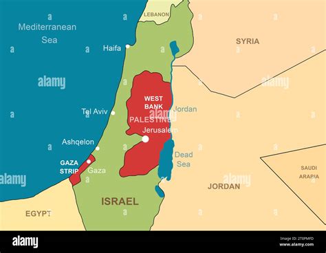 Mappa del Medio Oriente con evidenziato Israele e i territori palestinesi