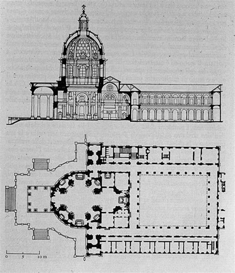 Sezione architettonica o pianta della Basilica di Superga di Juvarra