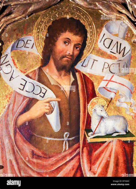 Illustrazione di San Giovanni Battista con l'Agnus Dei e il filatterio
