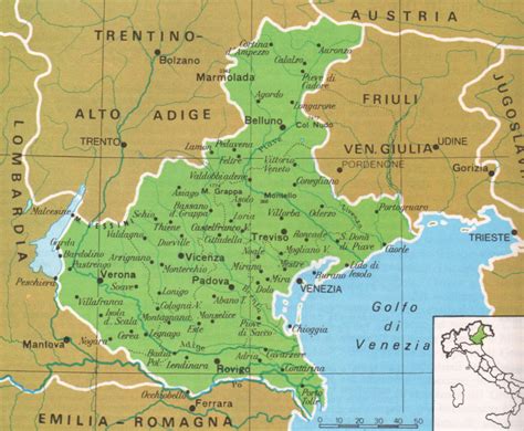 Mappa della regione Veneto con indicazioni generiche di scuole e asili nido