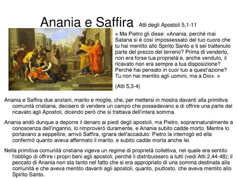 rappresentazione drammatica dell'episodio di Anania e Saffira negli Atti degli Apostoli