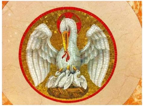 Illustrazione del pellicano come simbolo eucaristico in un'opera d'arte medievale