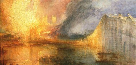 Dipinto di William Turner raffigurante l'incendio del Palazzo di Westminster del 1834, con l'Abbazia in lontananza