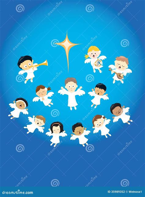 Illustrazione stilizzata degli angeli che cantano il Gloria sopra la scena della Natività