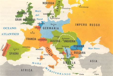 Mappa dell'Europa durante la Prima Guerra Mondiale
