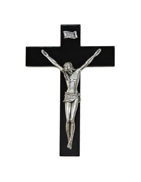 Crocifisso Brumal in argento 925 con croce in legno laccato nero, certificato di autenticità
