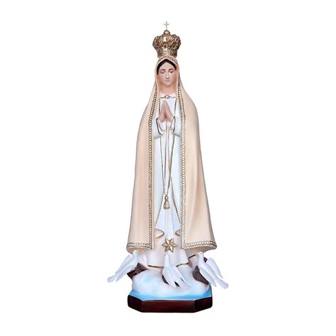 Statua della Madonna di Fatima con dettagli dorati e veste bianca