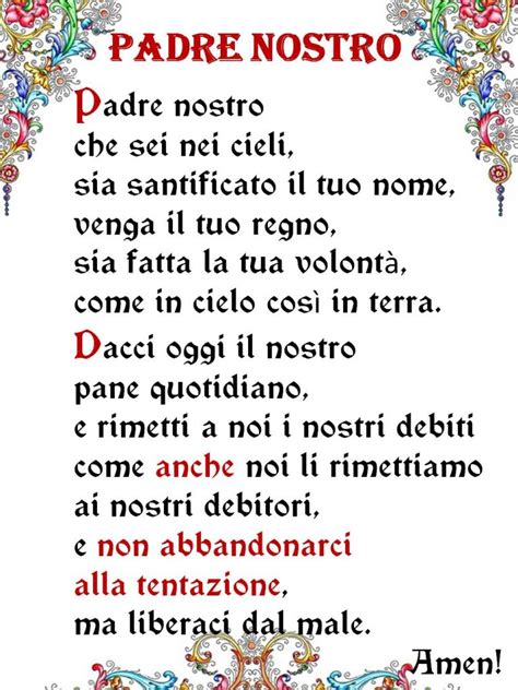 Illustrazione della preghiera del Padre Nostro con simboli cristiani