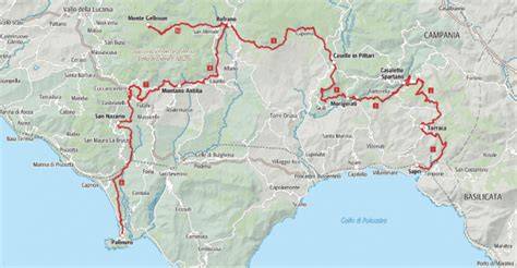 Mappa del Cammino di San Nilo in Cilento con punti di interesse storico e naturalistico