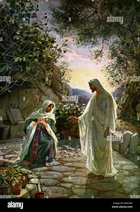 Illustrazione biblica di Maria Maddalena che incontra Gesù risorto nel giardino