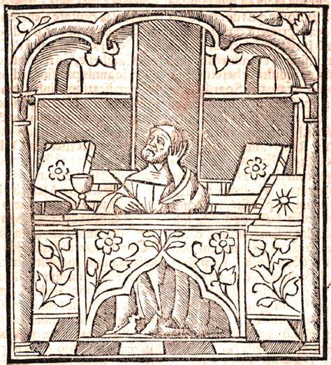 Rappresentazione storica di Gioacchino da Fiore che scrive o predica