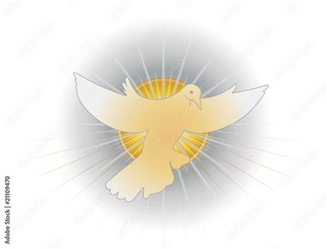 Illustrazione che rappresenta la discesa dello Spirito Santo sotto forma di colomba su un gruppo di persone in preghiera.