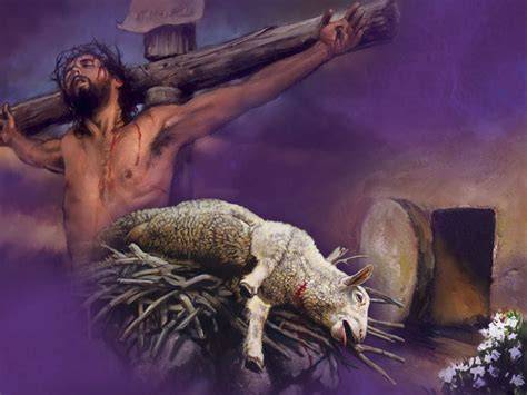 Illustrazione biblica che rappresenta il sacrificio dell'Agnello Pasquale in connessione con la figura di Cristo crocefisso