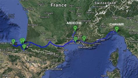 Mappa del percorso in camper dall'Italia alla Francia meridionale