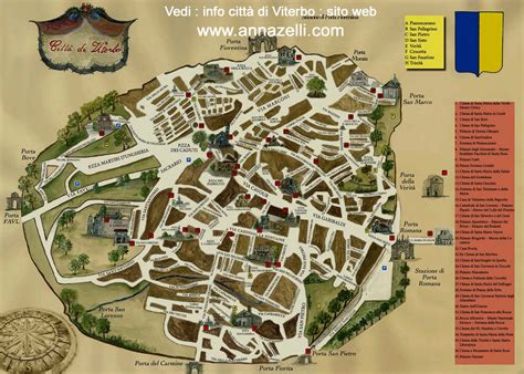 Schema dei percorsi turistici nel centro storico di Viterbo e punti di interesse culturale