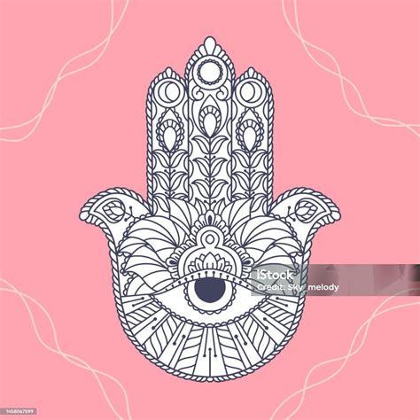 illustrazione dettagliata della Mano di Fatima (Khamsa) con decorazioni tradizionali