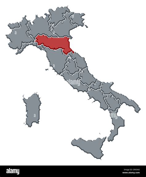 Mappa dell'Italia con evidenziata la regione Emilia-Romagna e il percorso del fiume Enza