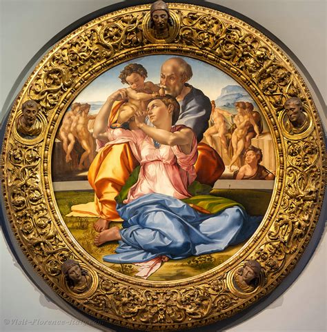 particolare della cornice del Tondo Doni di Michelangelo